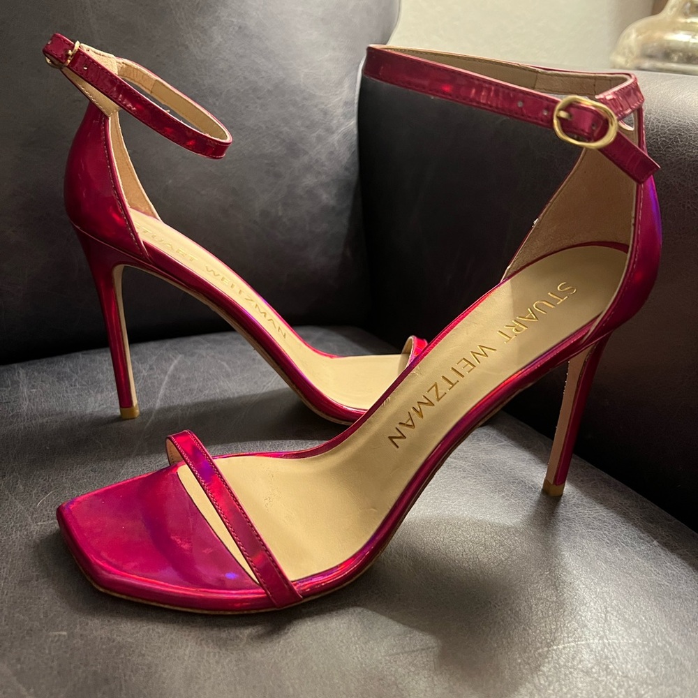 NWOB Stuart Weitzman Nudsitcurve 100mm Orchid Pink Iridescent Stiletto Heels 9.5